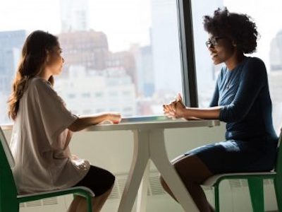 two colleagues talking, mental health conversations, burnout